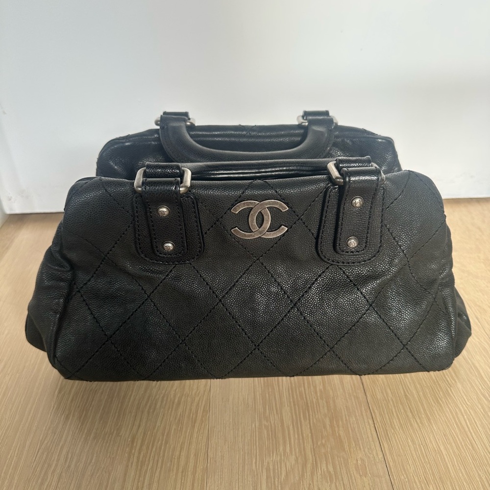 CHANEL Black Caviar Leather Wildstitch Boston Bag